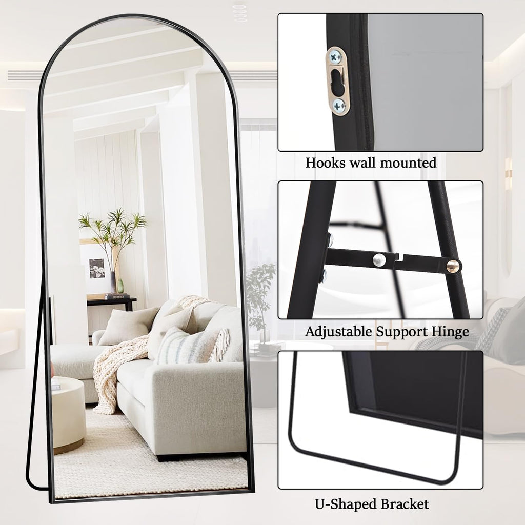 Arched Full Length Mirror, 71"x30" Freestanding Floor Mirror Black