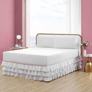 Home - Queen Bedskirt, Ruffled Casual Style (Solid White, Queen)