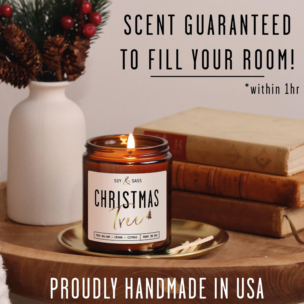 Christmas Tree Candles, Christmas Candles Scented - 'Christmas Tree' Soy Candle w/Balsam, Cedar & Citrus - Infused
