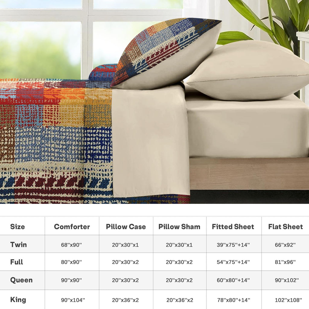 Twin Comforter Set with Sheets, 5 Pieces Boho Vintage Bedding
