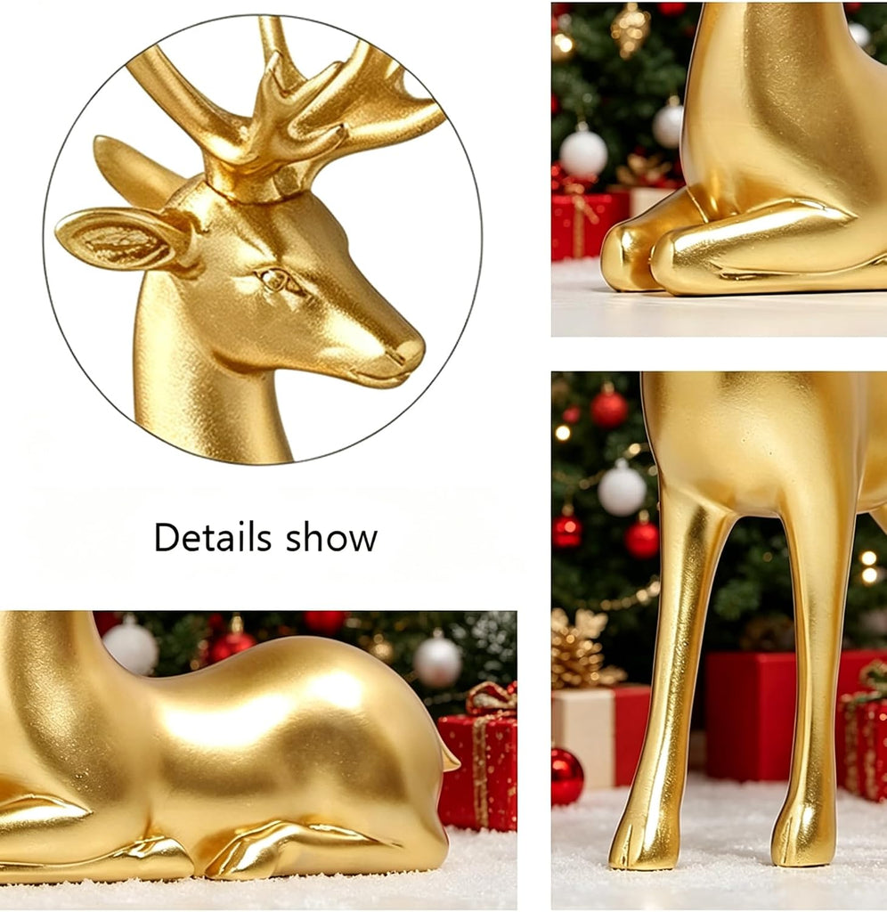 Large Reindeer Sculpture, Gold Resin Christmas Elk Set of 2