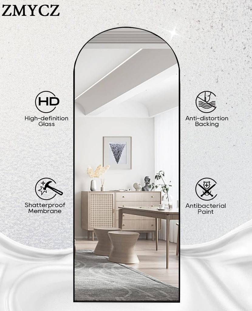 Full Length Mirror, 71"x30" Large Arched Standing Floor Mirror(Black)