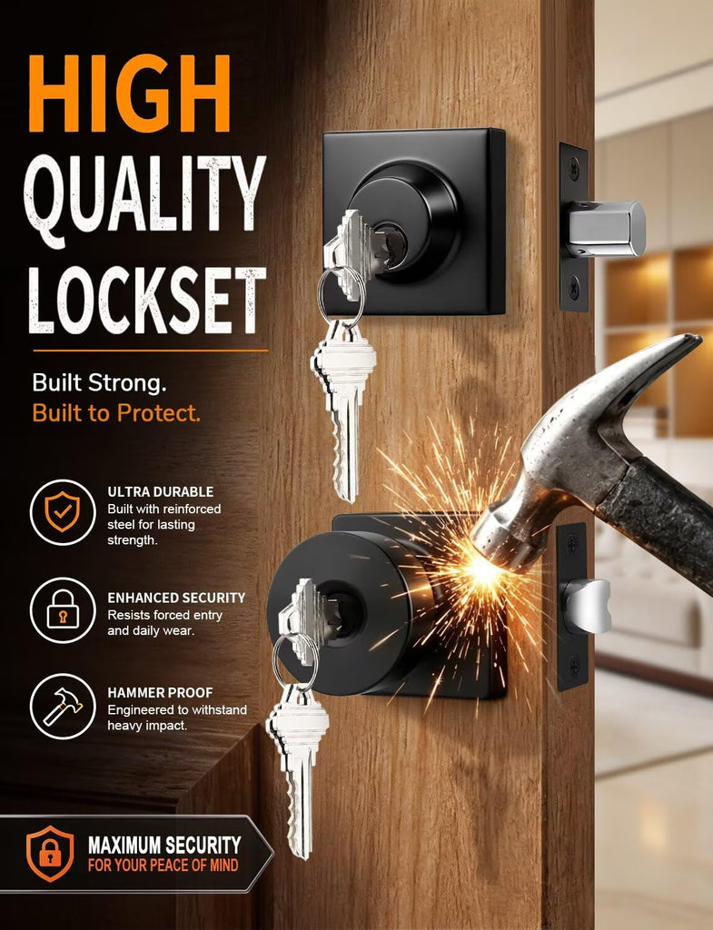 Door Knobs with Deadbolt for Exterior/Interior, 2 Pack Keyed Alike Heavy Duty Front Door Locksets, Inside/Outside
