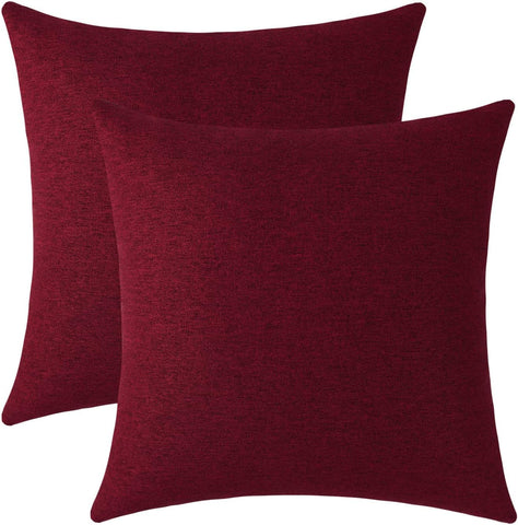 Decorative Burgundy Red Throw Pillow Covers Rustic Farmhouse Square Linen Burlap Soft Comfy Solid Cushion Couch