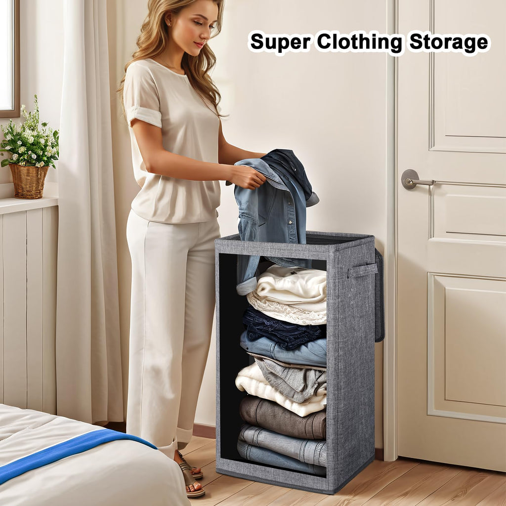 75L Slim Laundry Hamper with Lid,Large Foldable Laundry Basket with Removable Bag and Handles Tall Collapsible Dirty
