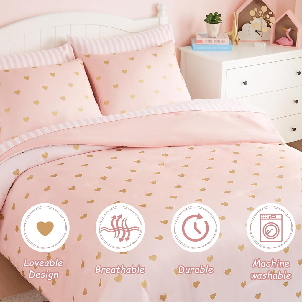 Full Comforter Sets with Sheets for Girls-7 Pieces Full Bedding Sets with Pink White Gradient Ombre Comforter