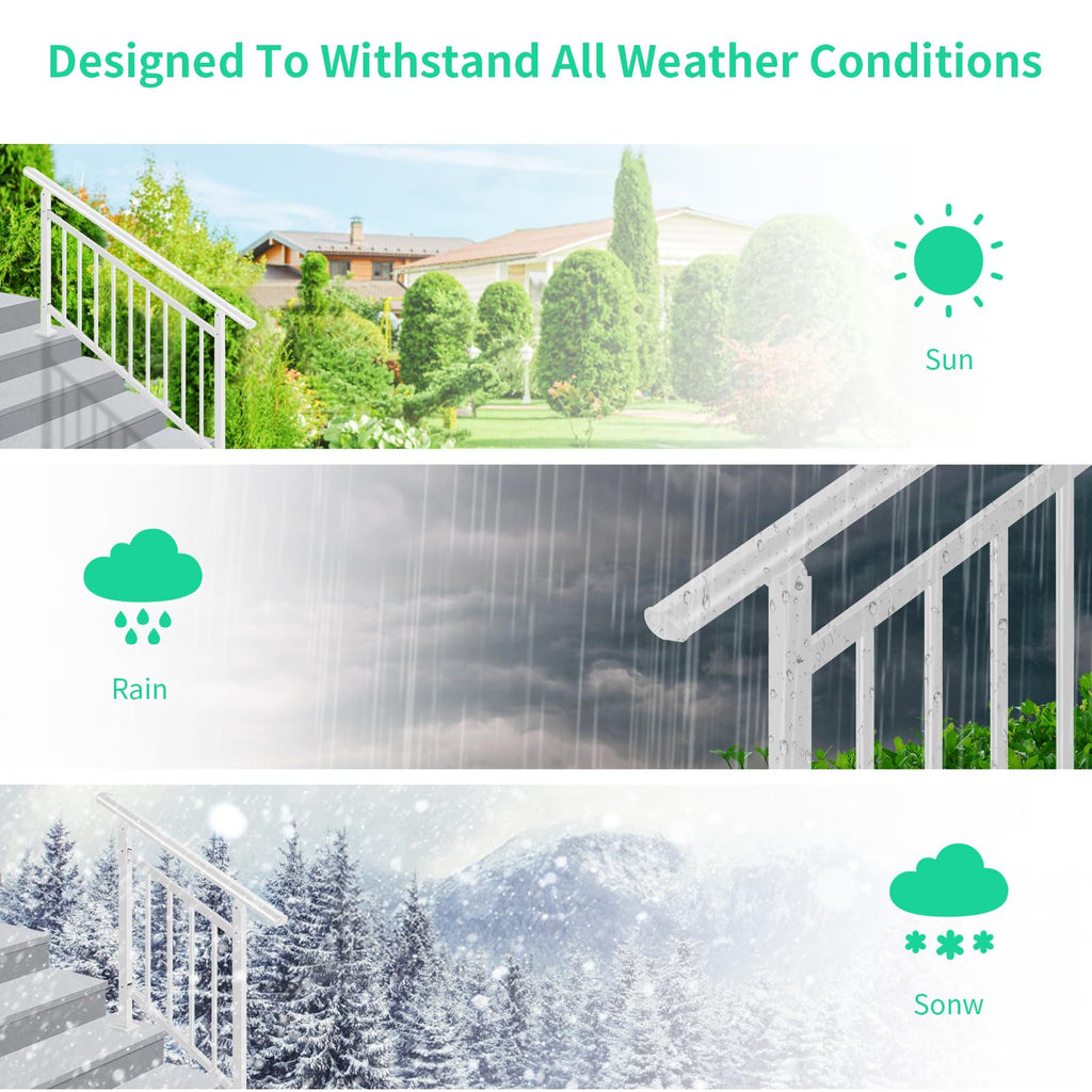 5-Step White Metal Handrail for Outdoor Steps