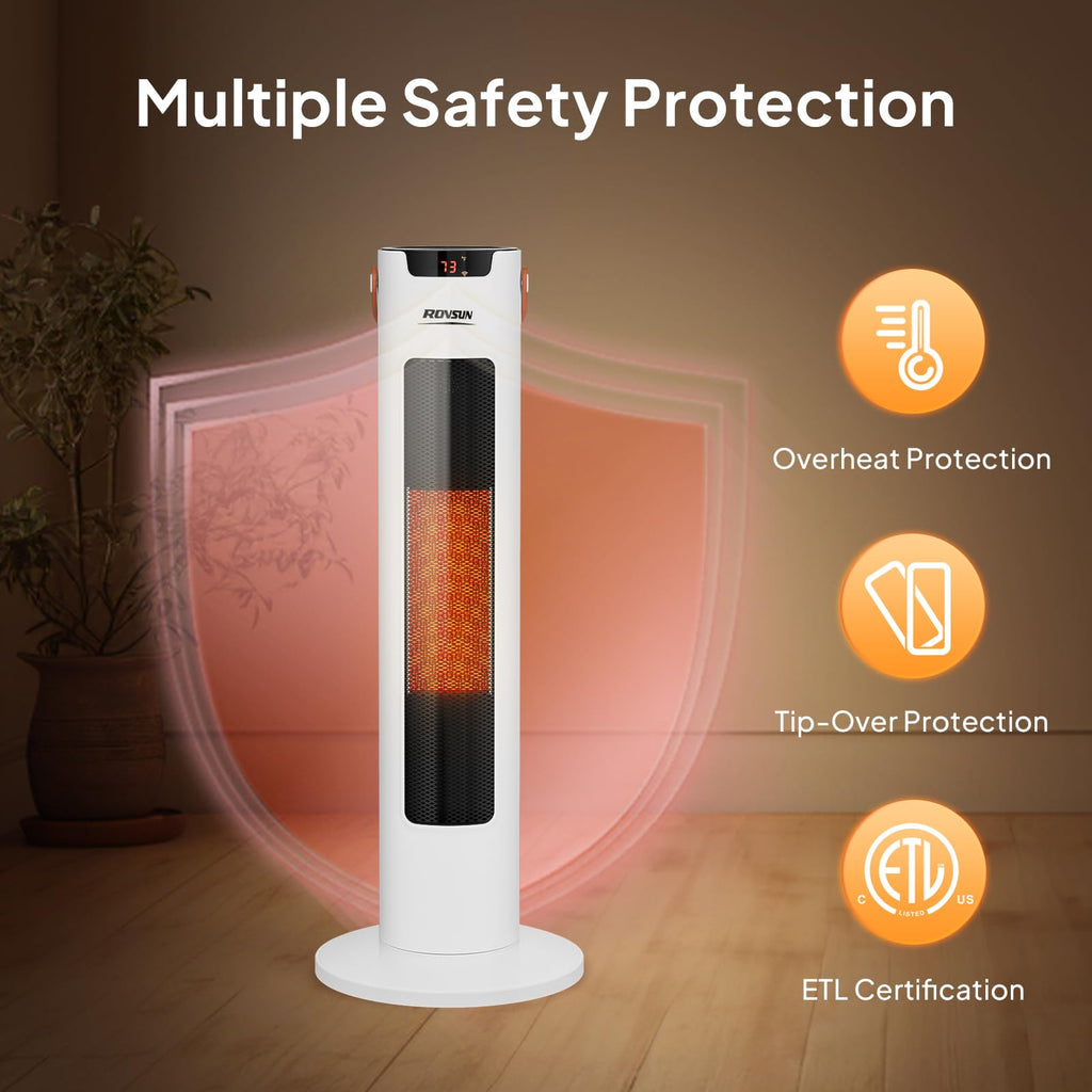 24IN Electric Space Heater w/Remote & APP Control, 1500W Portable Tower Heater w/Oscillating for Indoor Use, Timer