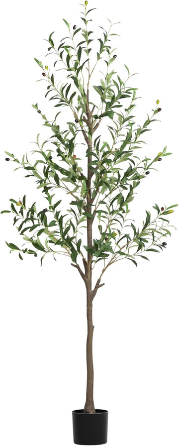 Olive Tree Artificial Indoor, 6 FT Faux Olive Trees with Planter, Fake Tall Plants with Natural Trunk and Lifelike