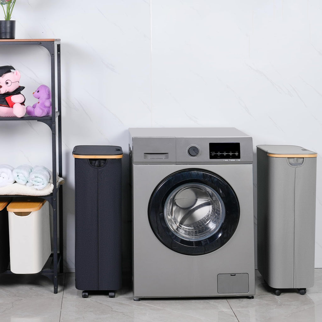 Laundry Hamper with Wheels, 75L Laundry Basket with Bag,Black