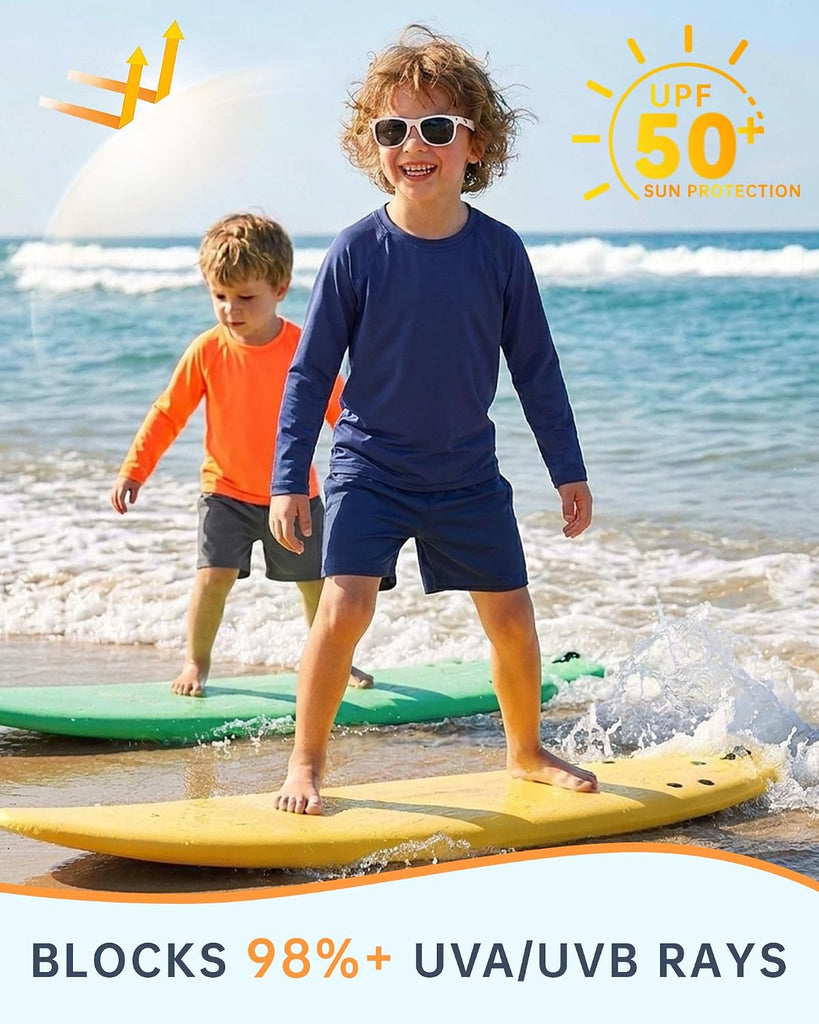 Toddler Boys Long Sleeve Rash Guard Swim Shirts UPF 50+, 6M