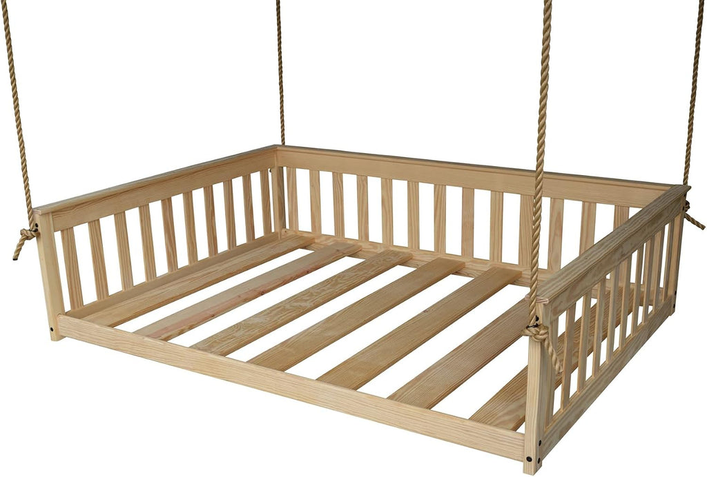 A&L Furniture VersaLoft Amish-Made Pine Full Mission Swingbed with Rope, Unfinished