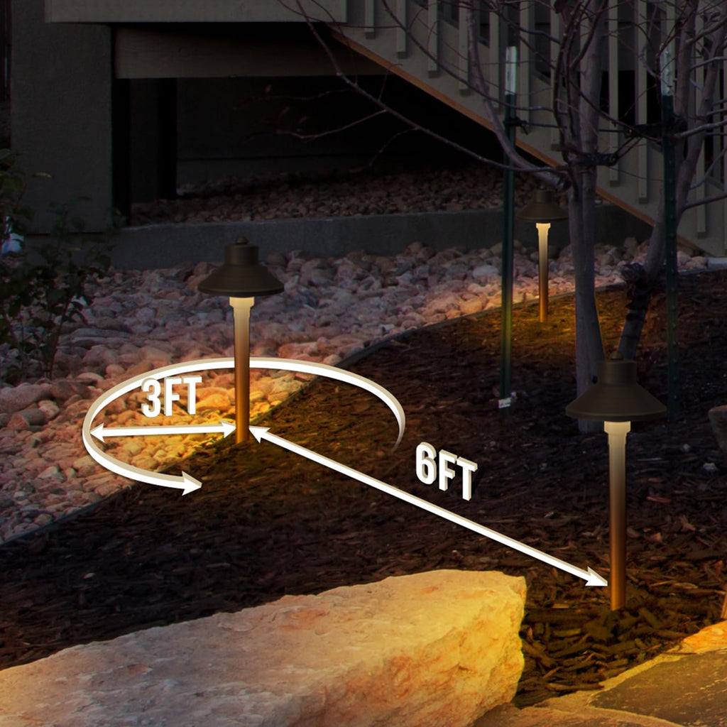Solid Brass Landscape Path Lights (5" Shade, 20" Tall), Low Voltage LED 3W China Hat Path Lighting, Outdoor