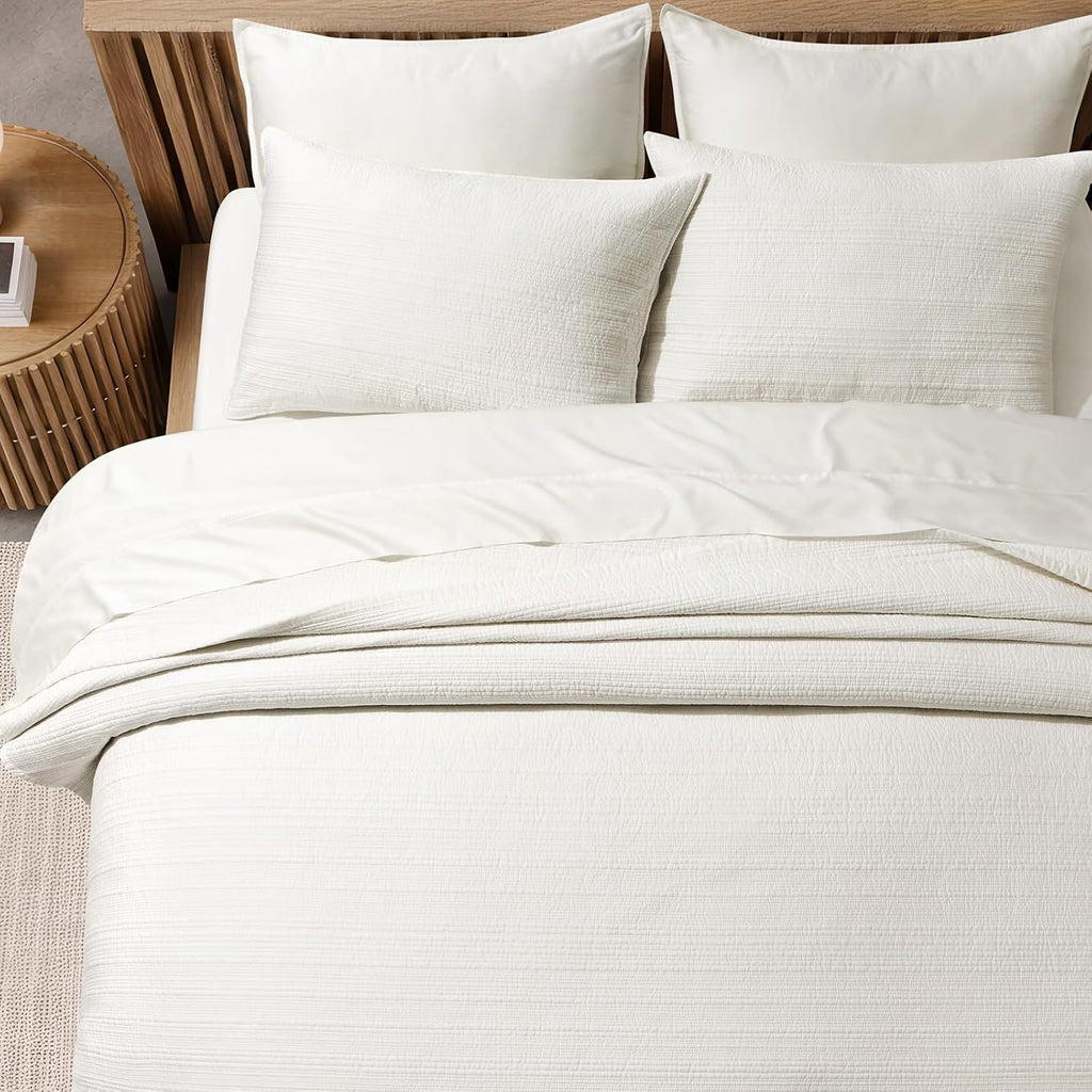 Channel Stitch 100% Cotton Quilt Set Queen, Pre-Washed Cotton Sateen Coverlet Bedspread, 3-Piece Soft & Breathable