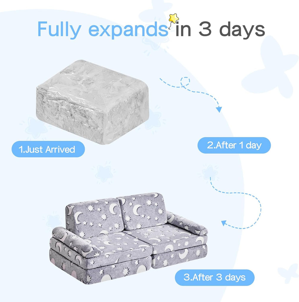 Star Modular Kids Play Couch for Toddlers 1-3,10 PC Glow-in-the-Dark