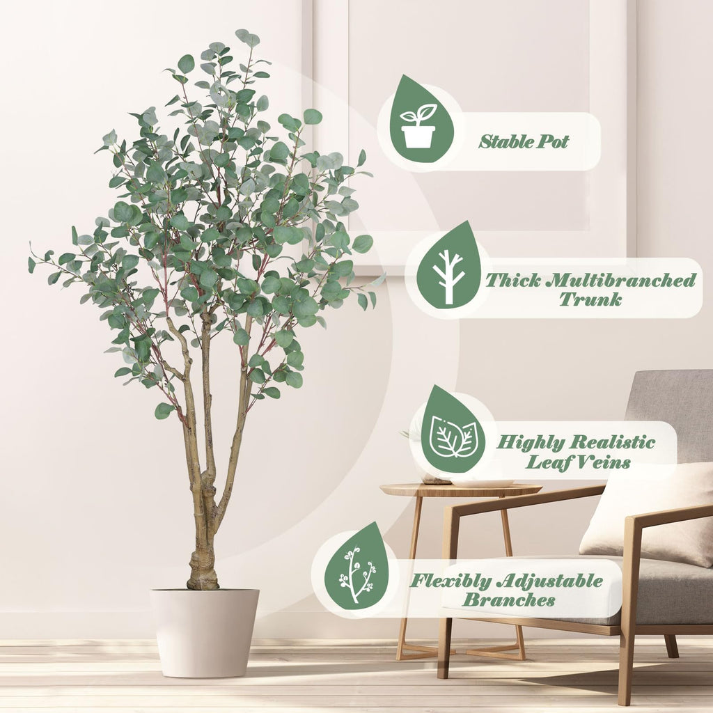 6FT Artificial Eucalyptus Tree Indoor, Tall Faux Eucalyptus Plant with Pot