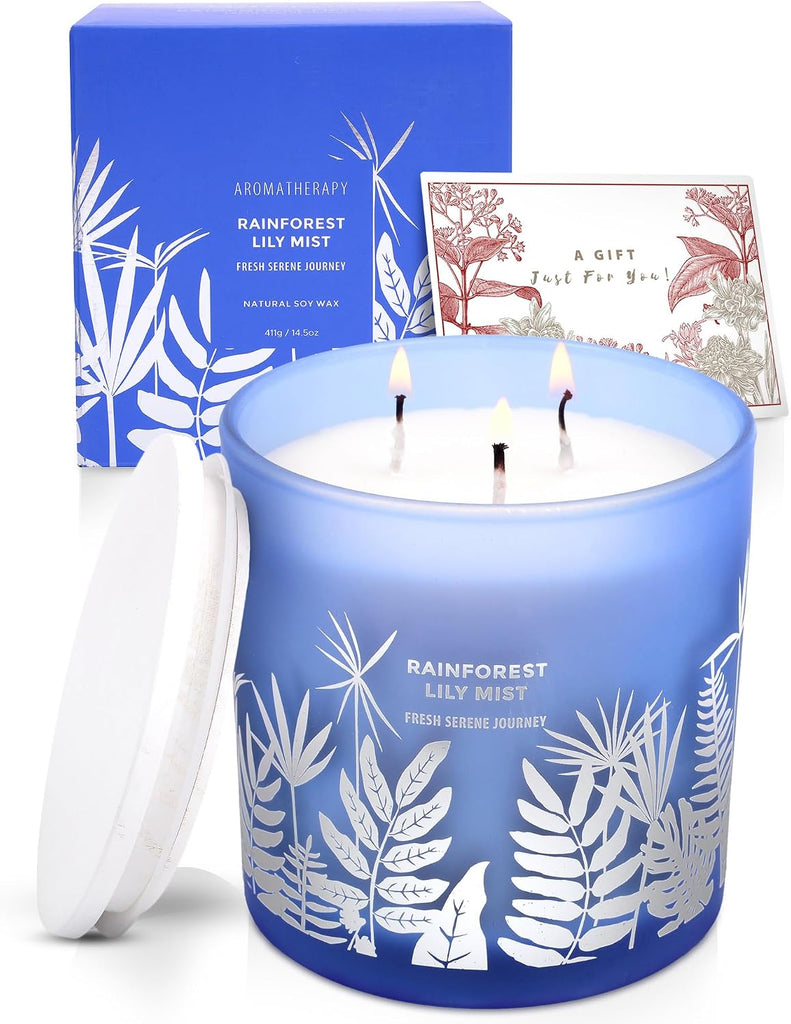 Large 3-Wick Soy Scented Candle, Rainforest Lily Mist, Fresh Rain, 14.5 Oz - Set of 145