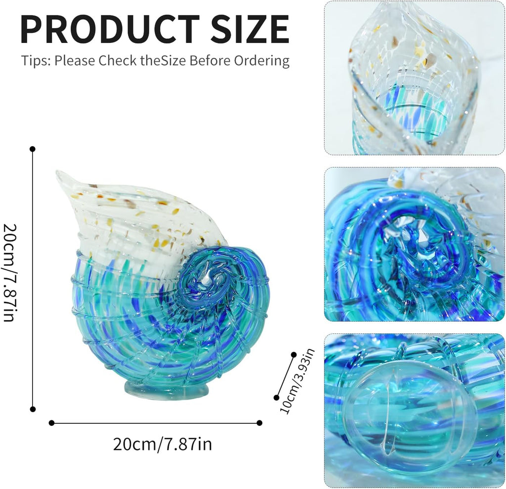 Hand Blown Glass Conch Shell Vase & Statue - Dual-Purpose Ocean Flower Vase