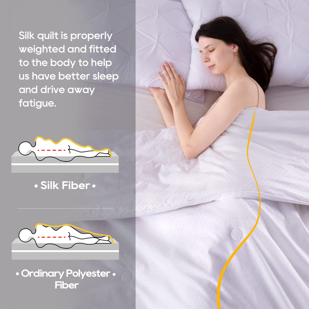 Luxury Silk Comforter for All Season - Cooling Duvet Insert, Lightweight Body Hugging Blanket, Ultra Soft Long Strand