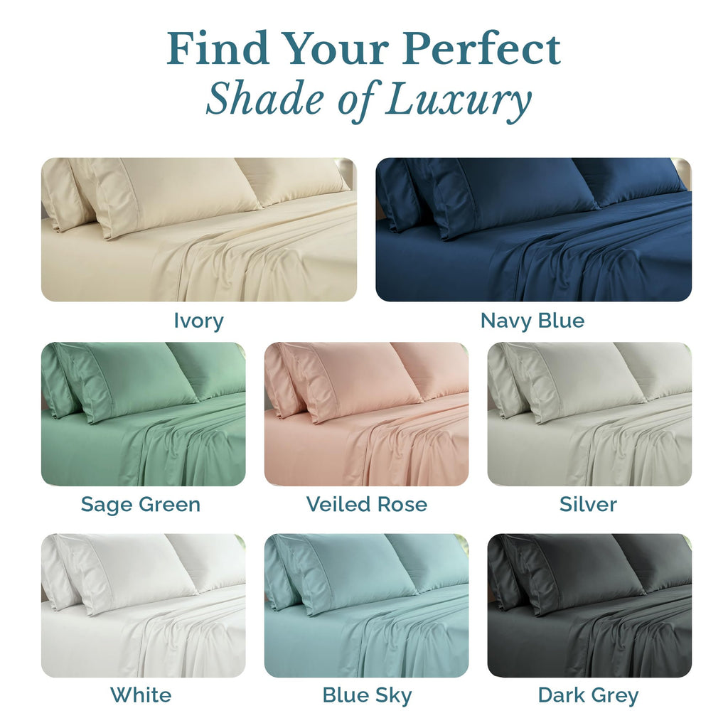 Cal King Size Bed Sheets, 100% Cotton 6 Piece Sheet Set with 500 Thread Count Smooth Sateen Finish, Soft Cotton Sheet