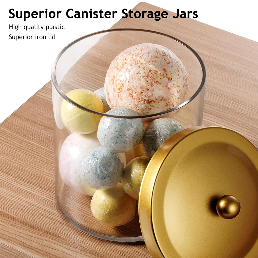 3Pack Large Plastic Apothecary Jars with Gold Metal Lids