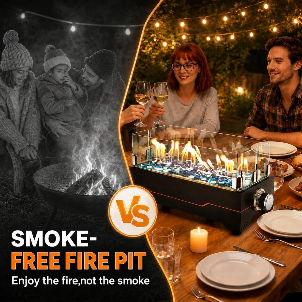 15 Inch Table Top Propane Fire Pit, 30,000 BTU Rectangular Tabletop Firepit with Glass Wind Guard & Carry Bag