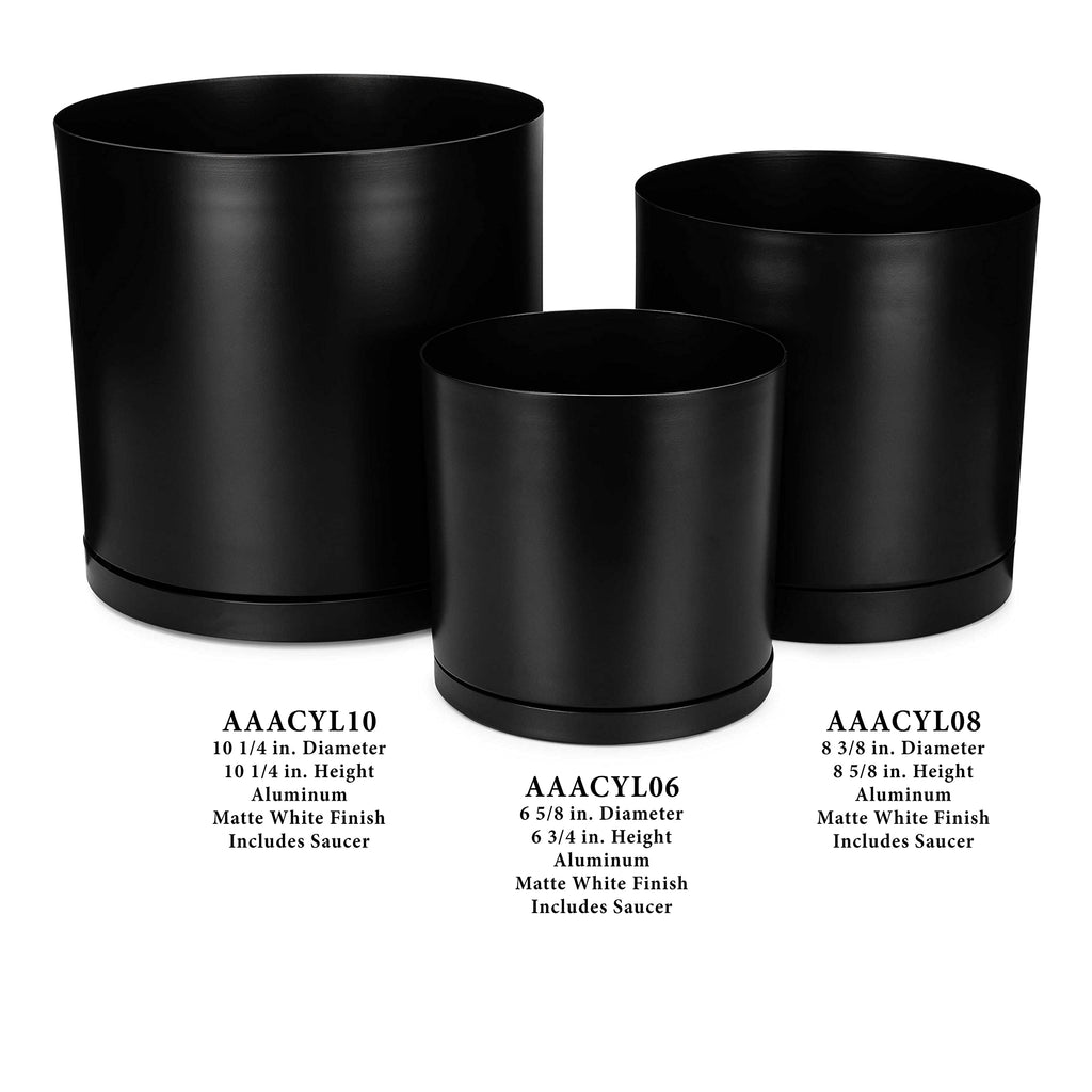 Black Modern Flower Pot with Round Saucer - Fits Mid-Century Modern Plant Stand - 8 Inch Planter - Matte Black Powder