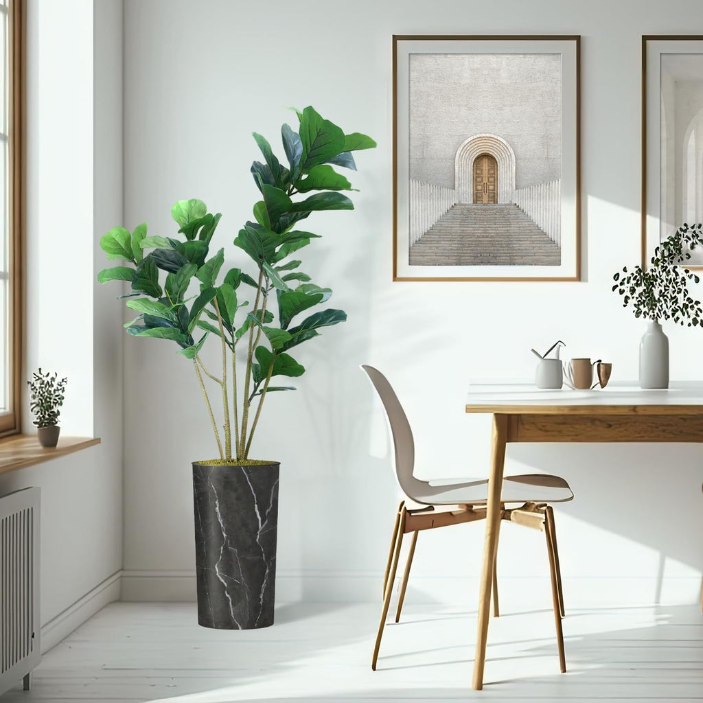 Artificial Tree in Modern Granite Effect, Fake Ficus Lyrata Silk Tree for Indoor and Outdoor Home Decoration - 66"
