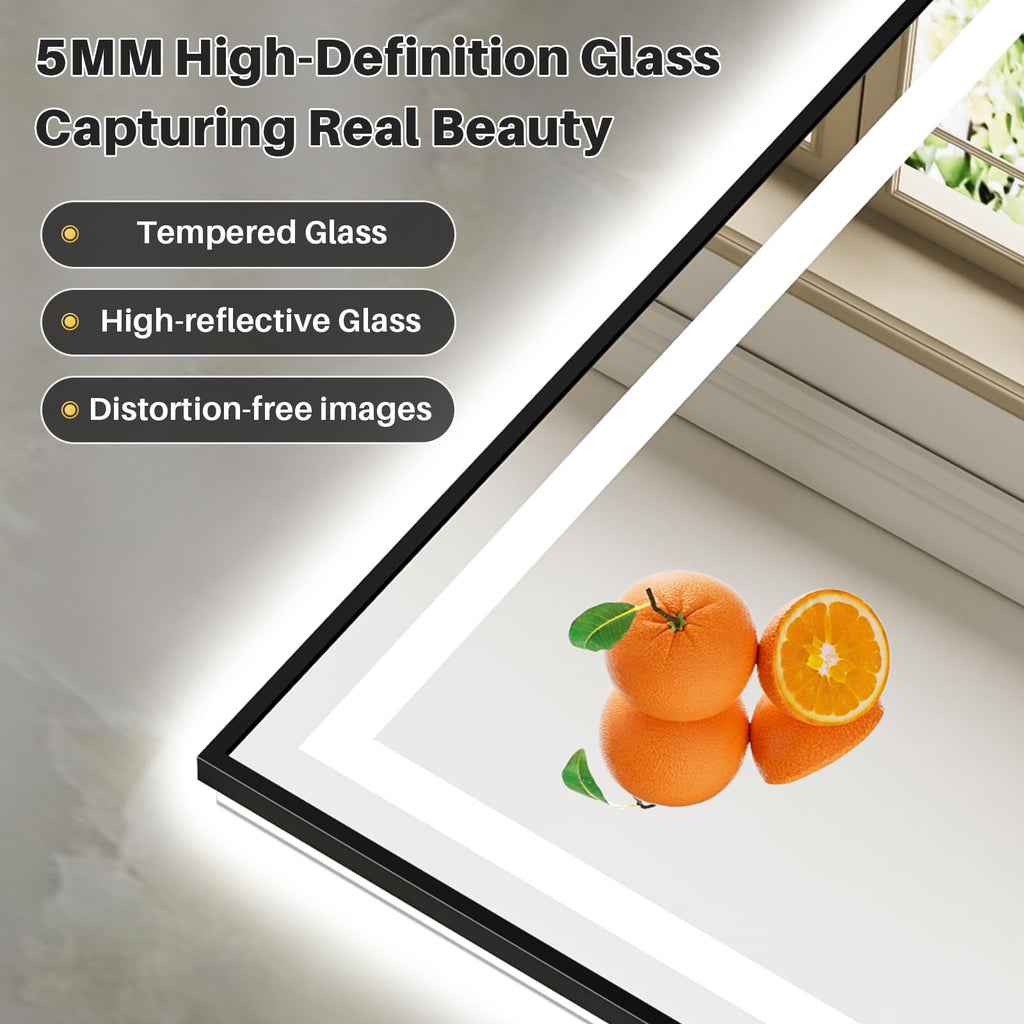 24x32 Inch LED Bathroom Mirror with Black Frame, Backlit & Front Lit