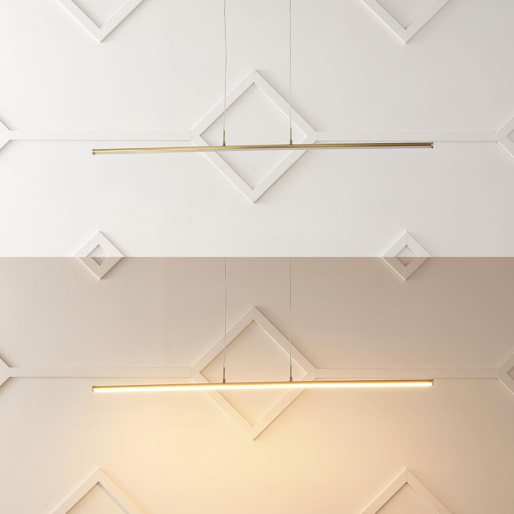 39.5" Brass Gold Modern Integrated LED Linear Pendant Light, Dimmable Adjustable Hanging Island Fixture for Kitchen
