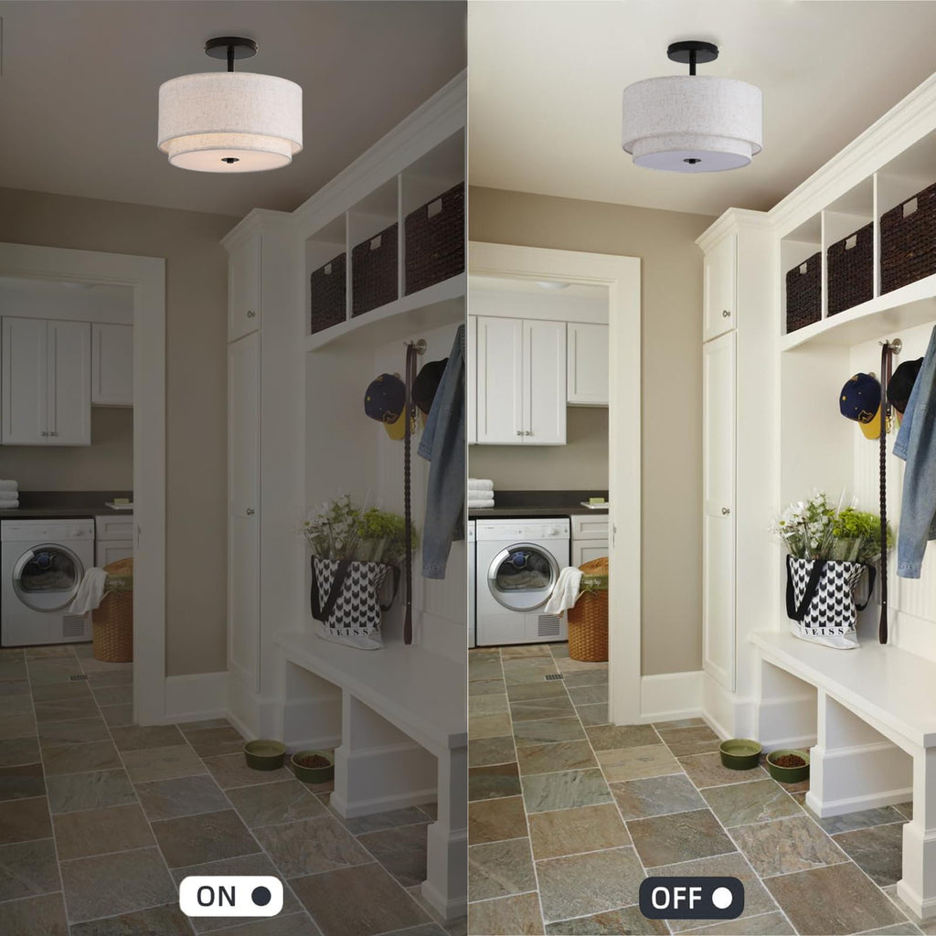 12.6inch Flush Mount Ceiling Light Fixture, 3-Light Modern Close to Ceiling Light with 2-Layer Linen Fabric