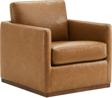 Faux Leather Swivel Accent Chair, Fully Assembled, Saddle Brown