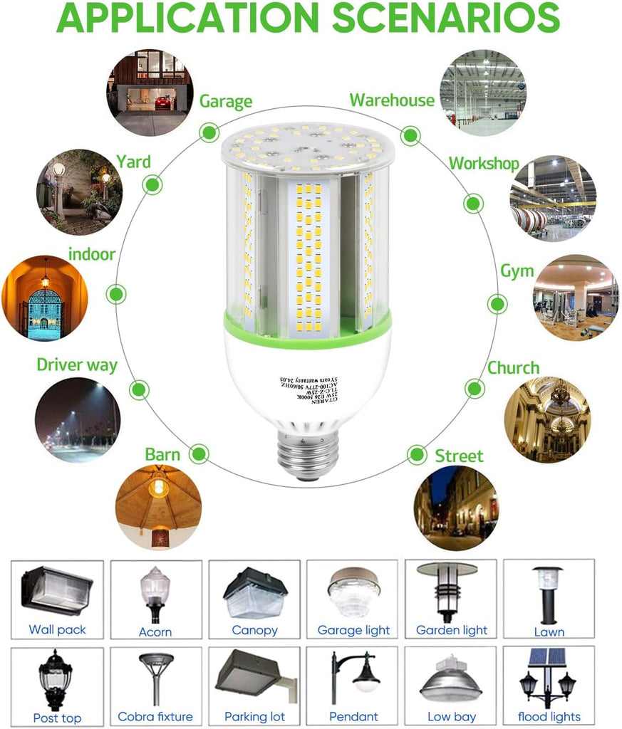 E26 LED Bulb, 25W Corn Light, 250W Equivalent, 3500 Lumens, 5000K Daylight White, CFL MH HID Replacement - Indoor