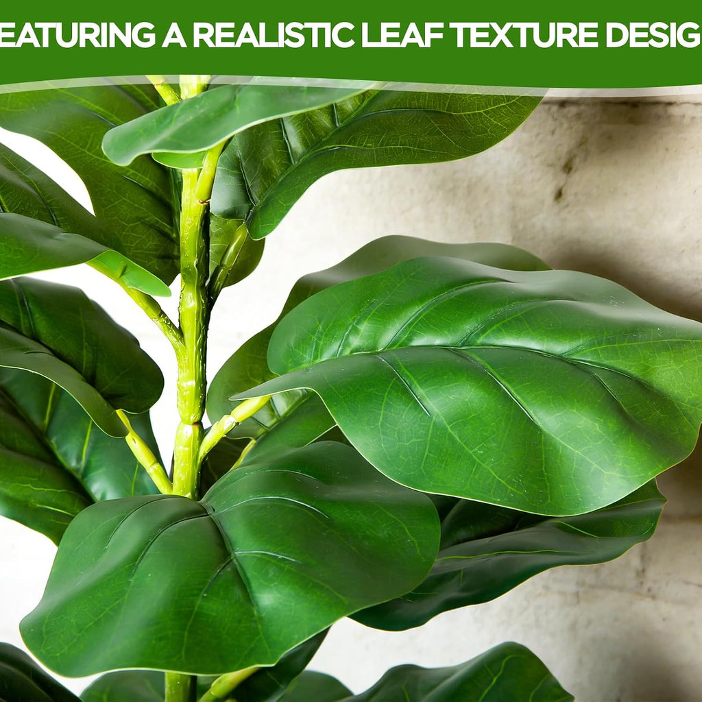 Artificial Fiddle Leaf Fig Tree, 35" Faux Ficus Lyrata Plant with Pot, Floor Plant Outdoor Artificial Plant - Set of 2