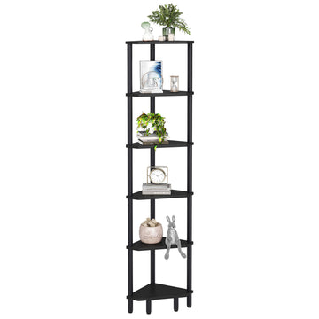 6 Tier Corner Shelf, Narrow Display Shelf Stand, Corner Bookshelf