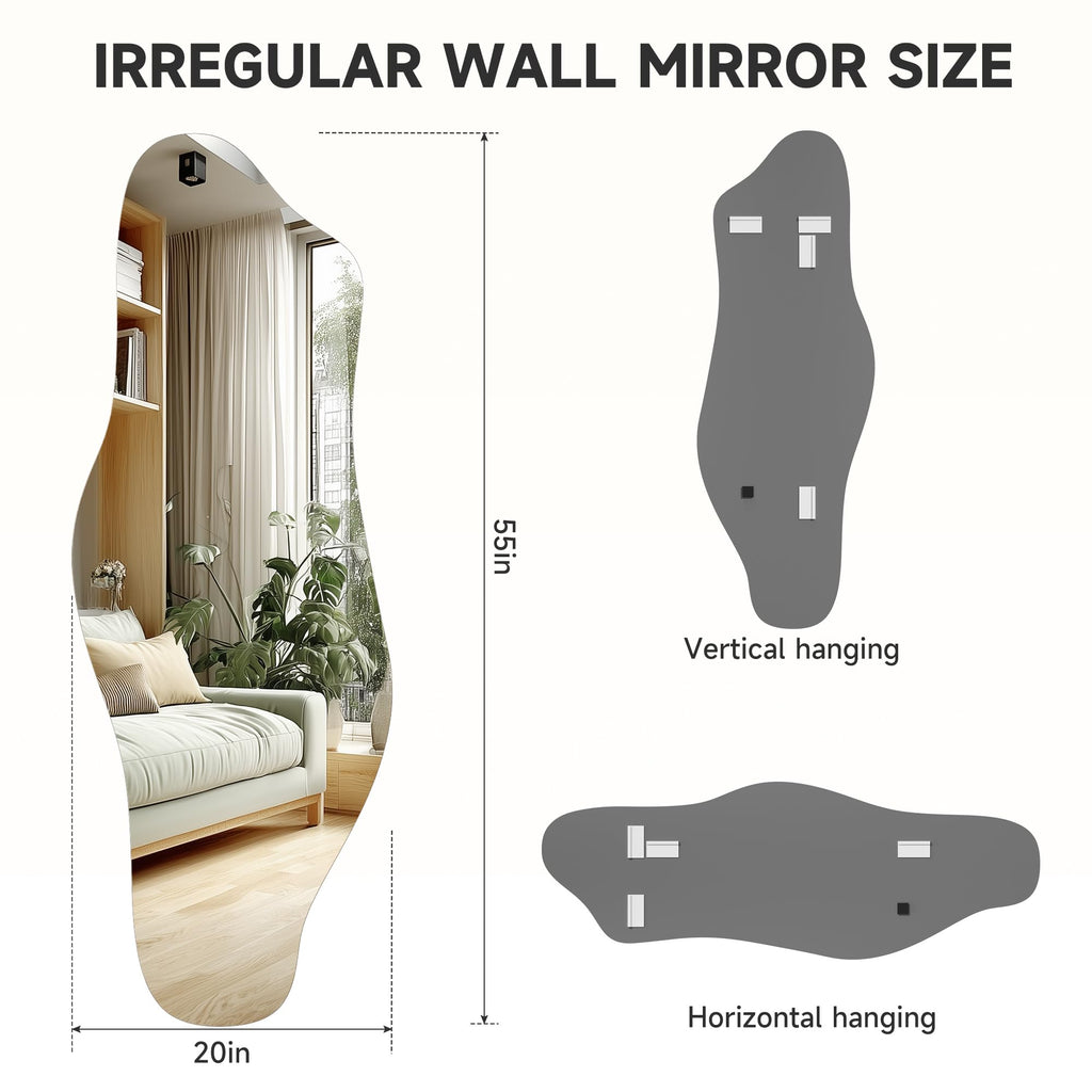 55"x20" Irregular Wall Mirror Frameless Asymmetrical Mirror for Wall