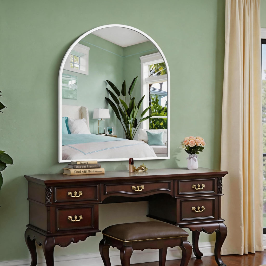 Arched Wall Mirror, 30"x36" White Arched Mirror
