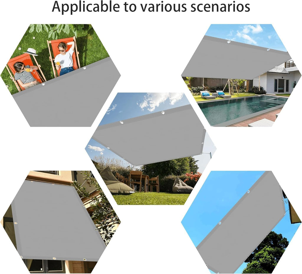 8x14 FT Dark Gray Waterproof Sun Shade Sail Heavy Duty-260 GSM UV Block Fabric-98% UV Block Rectangle Pergola