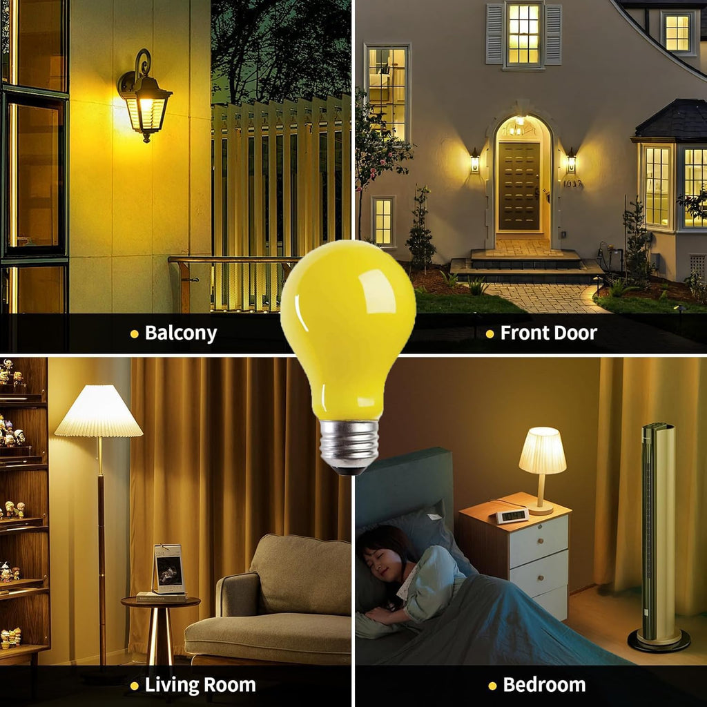 8 Pack 3W A60 Yellow Light Bulb LED Bug Light Bulbs for Outdoor 25W Equivalent 120V E26 Edison Bulb Amber 2000K