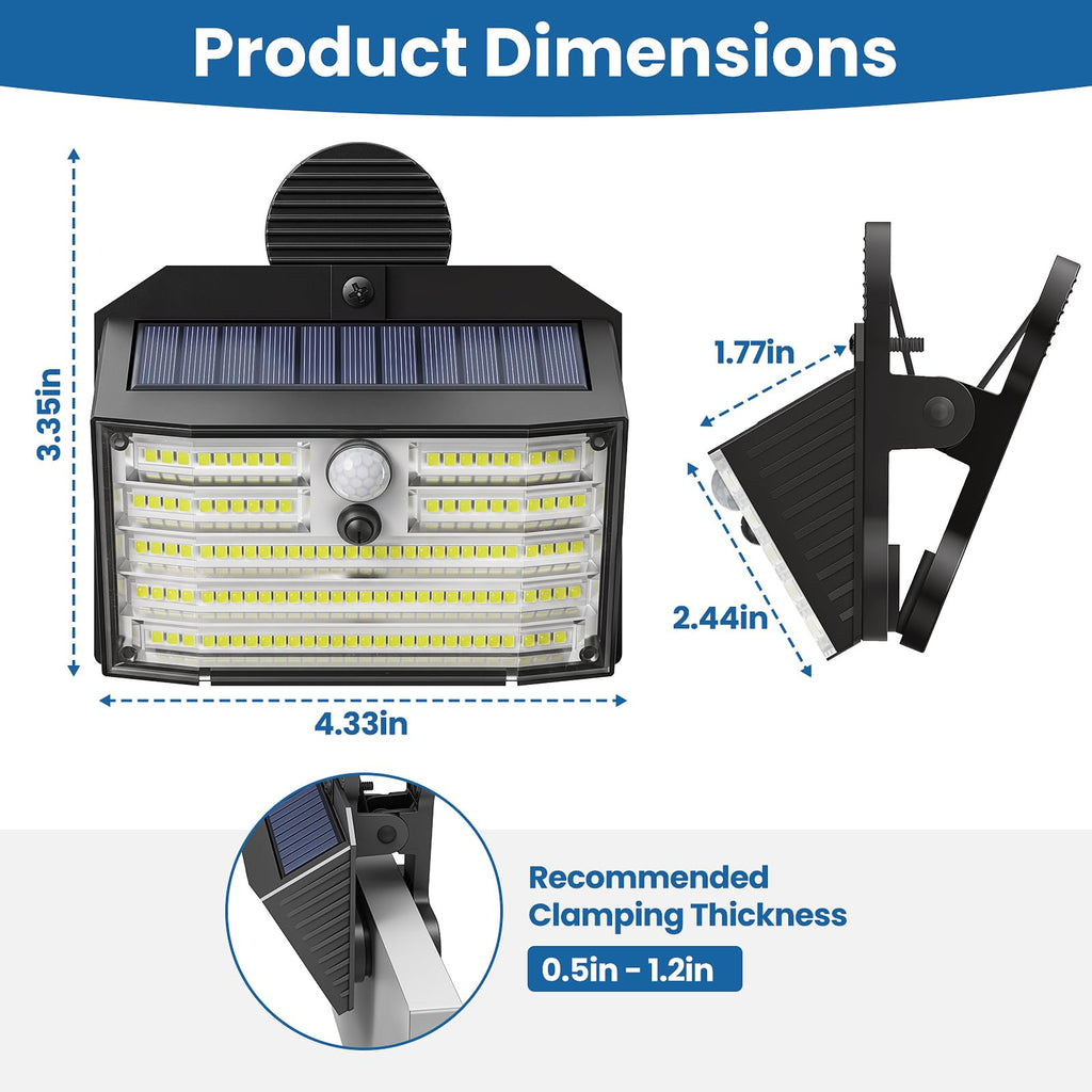 Clip on Solar Lights Outdoor with Motion Sensor, 3 Modes, 126 LED, IP65