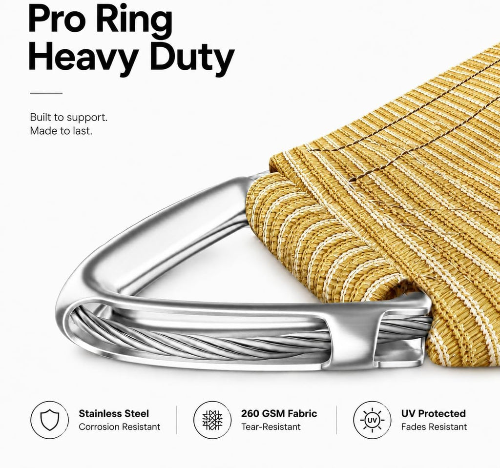 Heavy Duty 12' x 16' Beige Sun Shade Rectangle Pro Ring Shade Sail, 260 GSM Commercial Grade UPF50 Sunshade