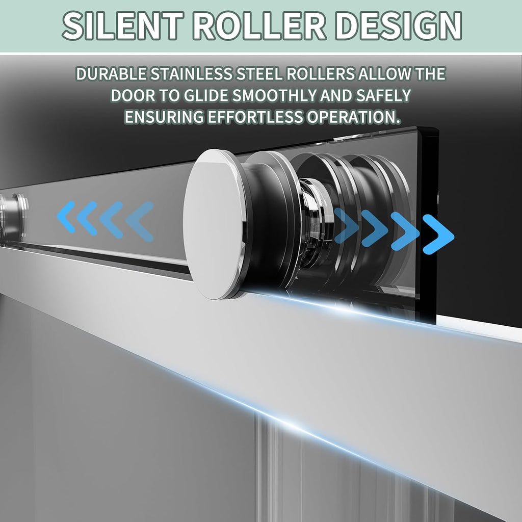 Shower Door with 5/16"(8mm) SGCC Tempered Glass, 56-60" W x 74" H Frameless Sliding Shower Door