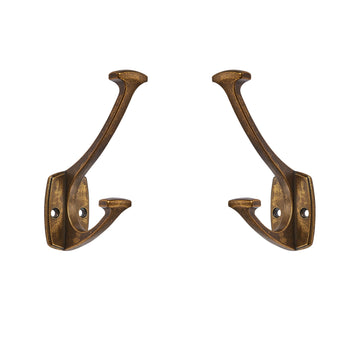 5 Pack Antique Brass Hooks Decorative Heavy Duty Solid Large Coat Hooks for Towel Hanging Coats Robe Wall Mounted