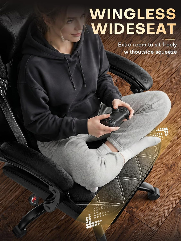 Gaming Chair with Massager Lumbar Support, 400LBS Weight Capacity | Computer Chair with Footrest & Linkage Armrests
