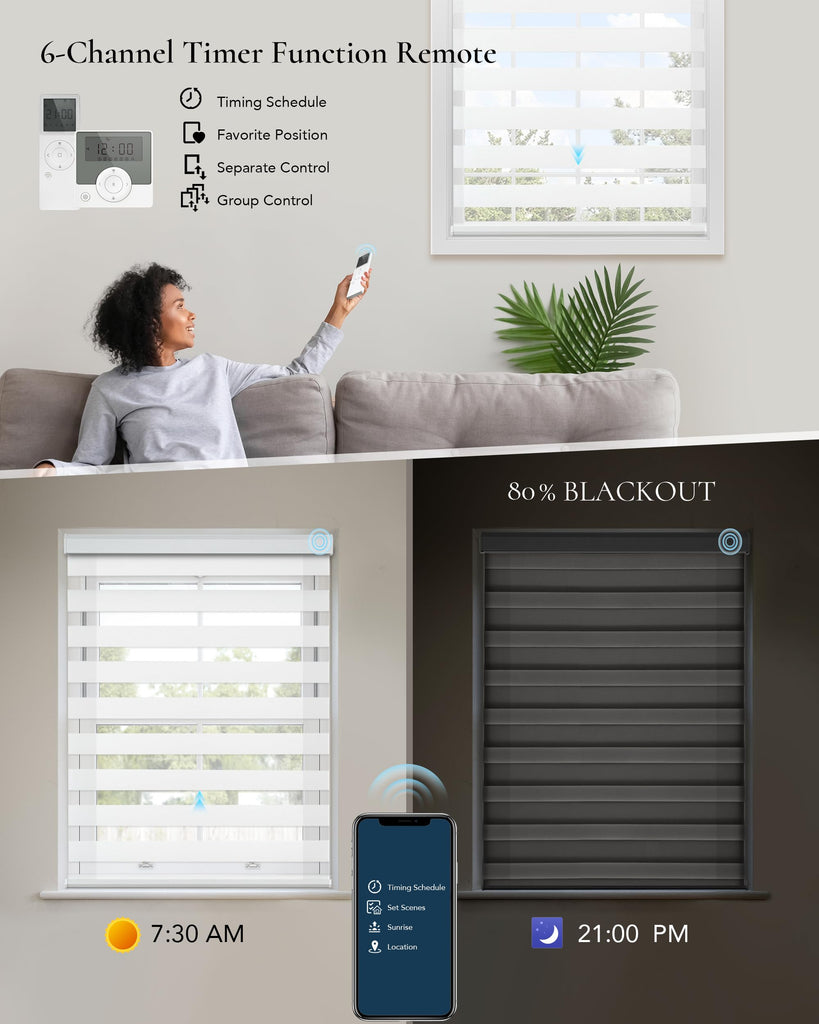 Smart Zebra Sheer Blinds Custom to Compatible with Alexa Google Horizontal Motorized Window Blind Dual
