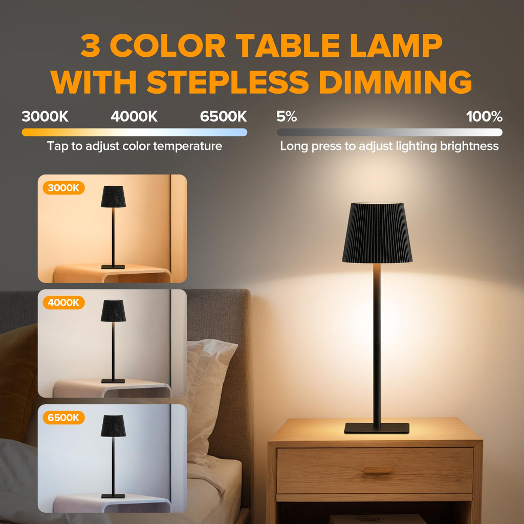 4 Pack Cordless Table Lamp,6000mAh Rechargeable Battery Operated Desk Lamp,Two Adjustable Heights,Waterproof, Touch