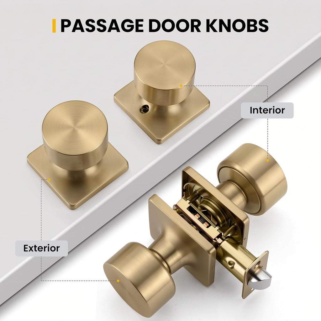 Champagne Bronze Closet Door Knobs, Passage Without Lock 6 Pack