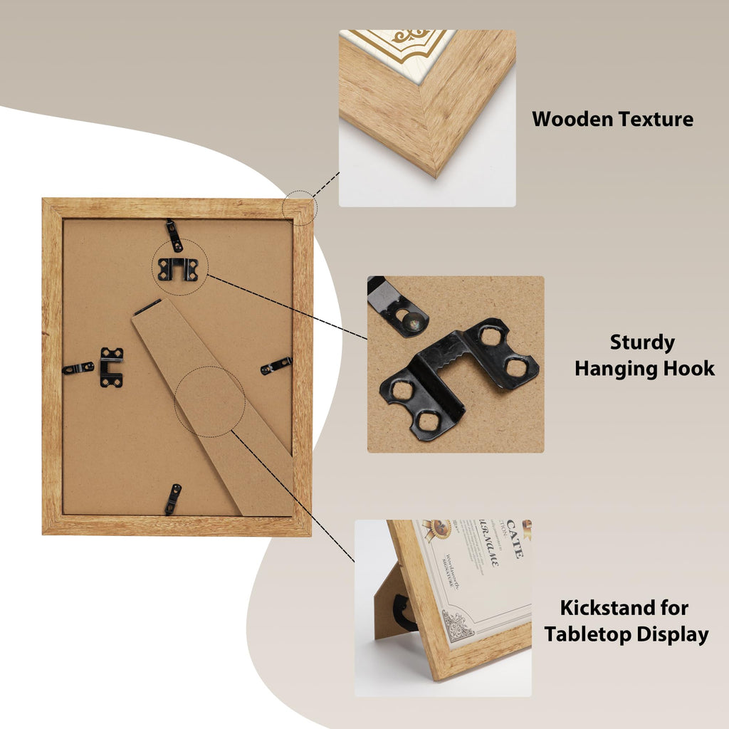 Picture Frame 8.5x11 Rustic Certificate Frames Wall Tabletop Display Horizontally or Vertically, 7 Pack