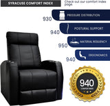 Syracuse Home Theater Seating | Premium Top Grain Nappa 9000 Leather, Power Recliner, LED Lighting (Row of 4, Black)