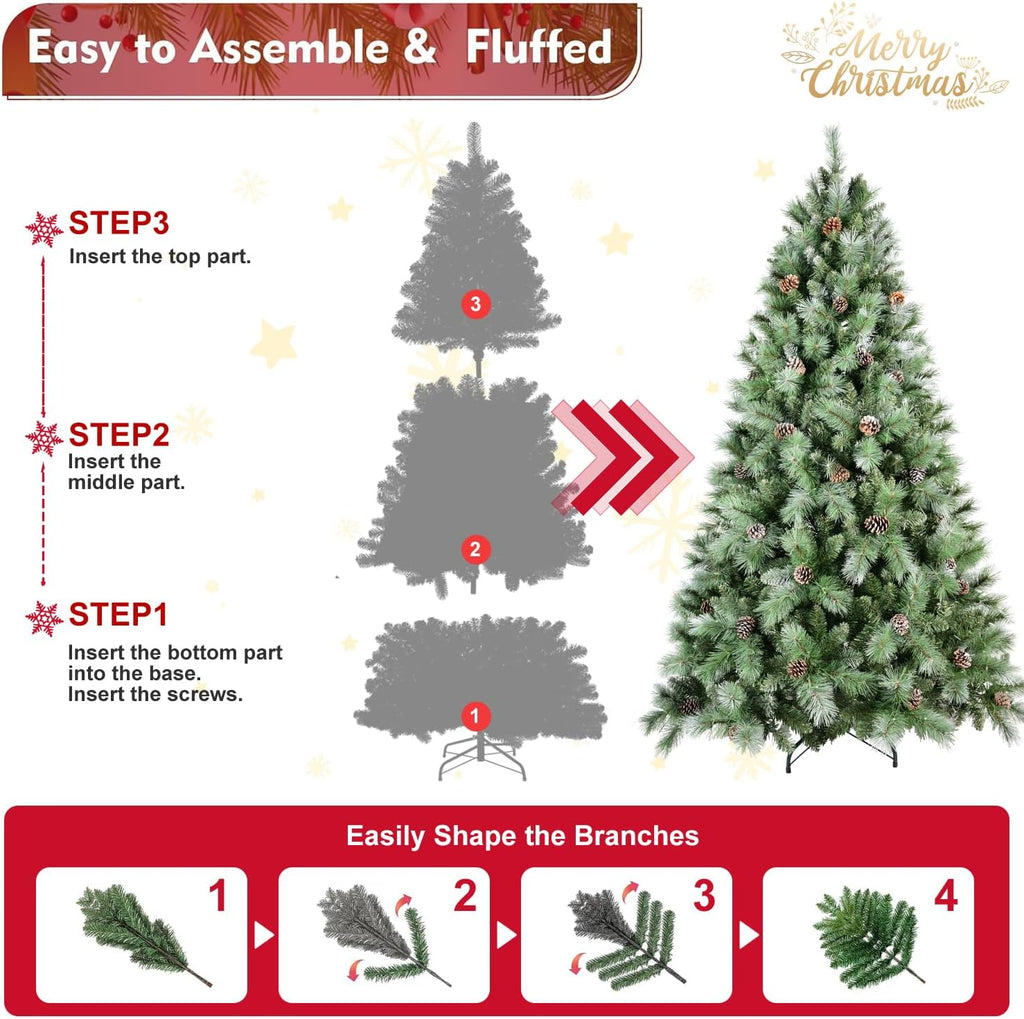 Christmas Tree, 1858 Tips, Pine Cones, PVC & Hard Needle, Green